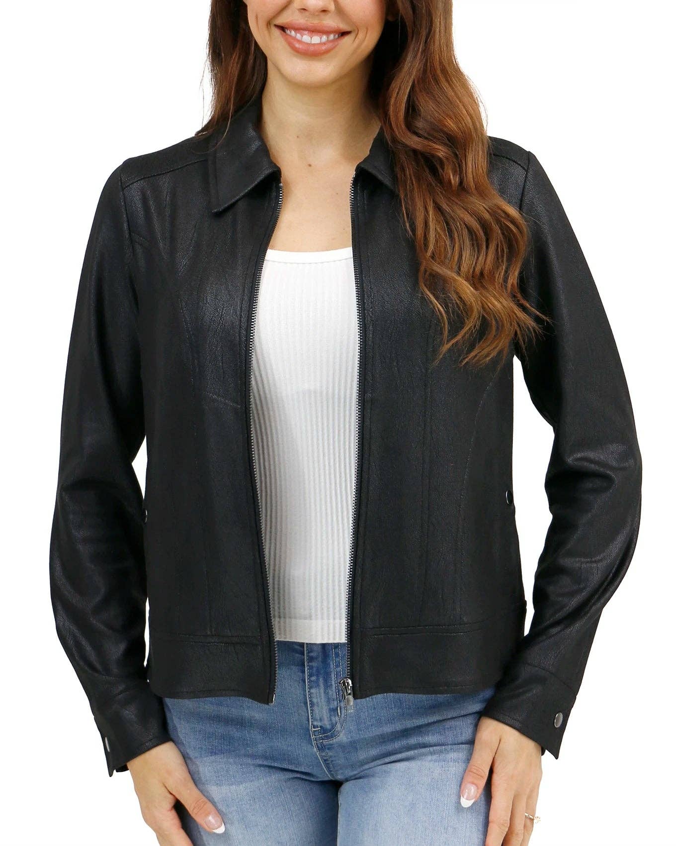 Lightweight Faux Leather Jacket in Black for wholesale on Faire10