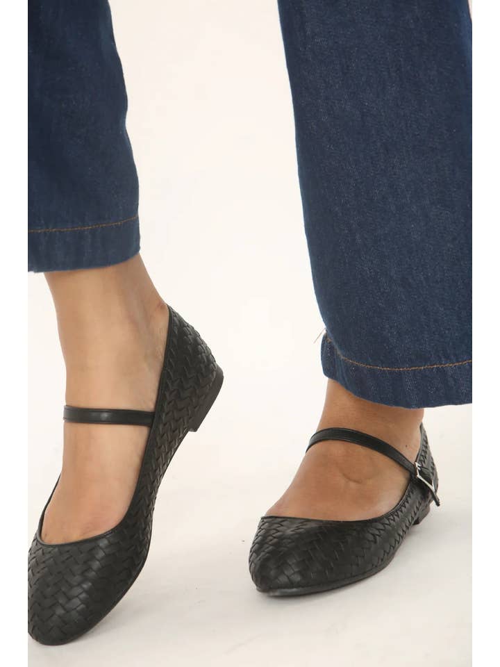 BLACK WOVEN MARY JANE BALLET for wholesale on Faire5