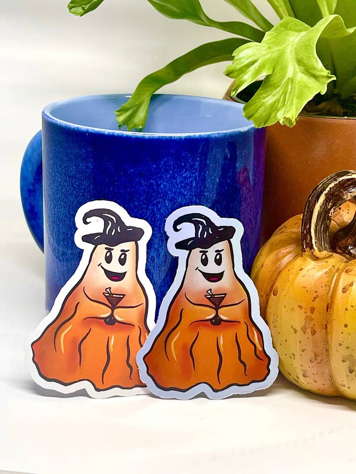 MARTINE THE GHOST Sticker, Martini-Drinking Ghost, Halloween Stickers, Gifts for Stationary Lovers, Gifts for Him, Halloween Stickers for wholesale by Saturnalia Design Lab