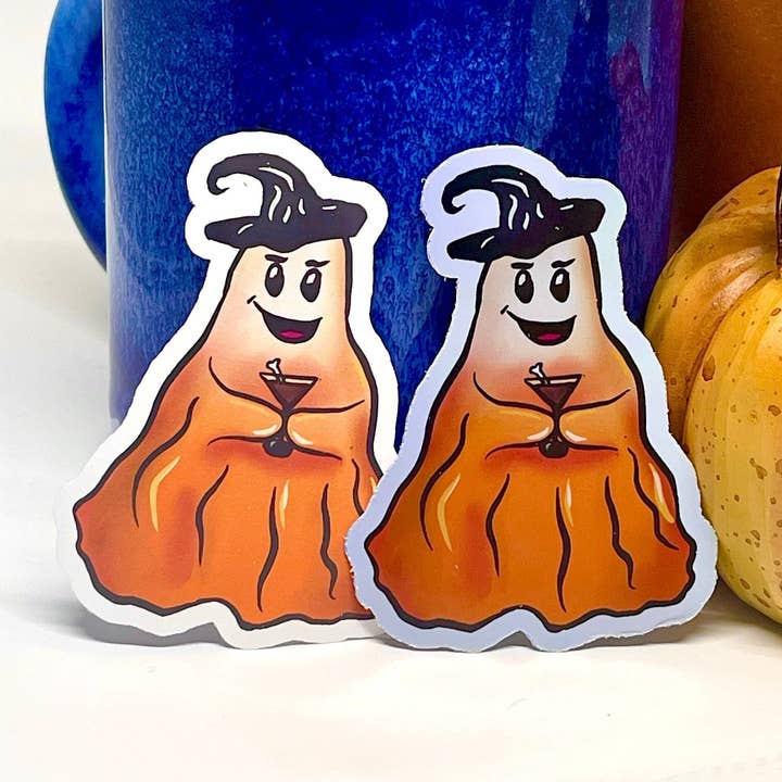 Saturnalia Design Lab - Wholesale Sticker - MARTINE THE GHOST Sticker, Martini-Drinking Ghost, Halloween Stickers, Gifts for Stationary Lovers, Gifts for Him, Halloween Stickers1