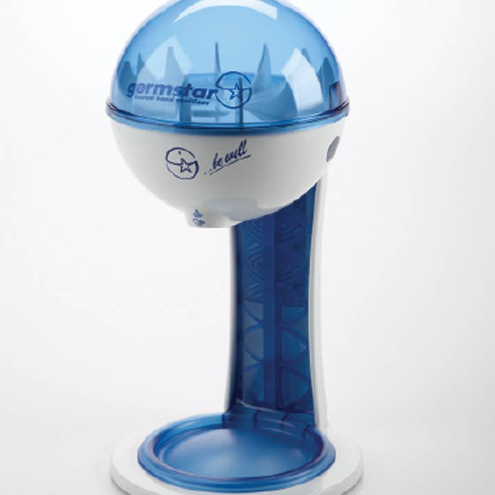 Distributeur 32oz avec support de table Blanc/Bleu + Support de table Blanc/Bleu pour la vente par Germstar