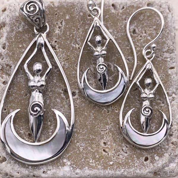 Goddess Design Studio - Wholesale Dangle Earrings - Sterling Silver & Shell Moon Goddess Earrings1
