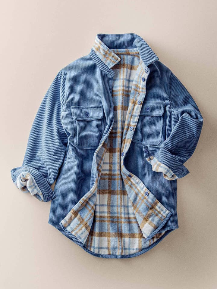 Urban Daizy - Wholesale Shirt Jacket/Shacket - Women's - Plaid Flannel-Lined Corduroy Shacket1