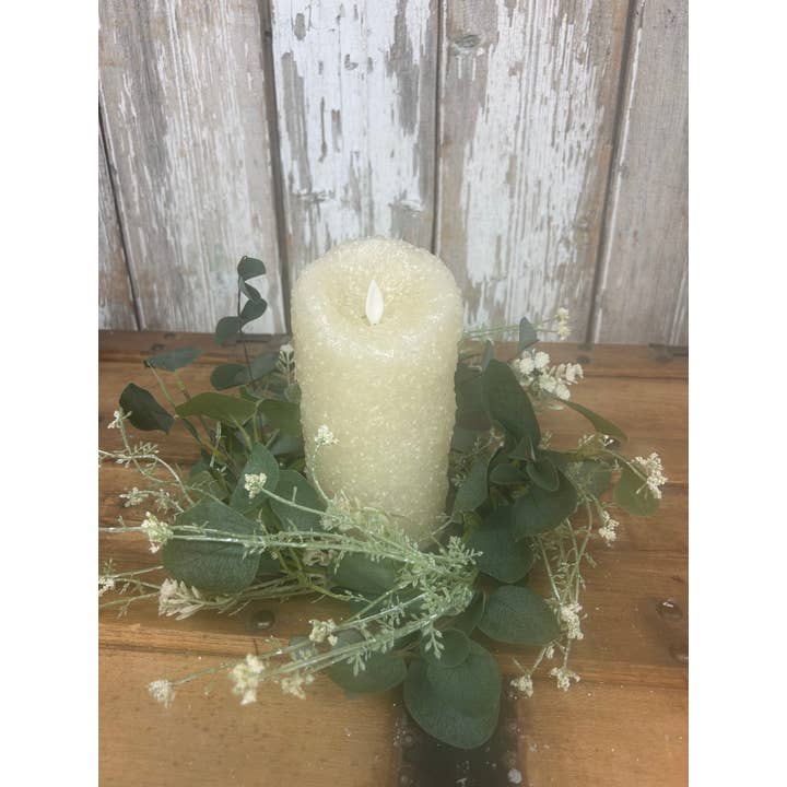 Vickie Jean's Creations Inc - Vente Fleurs artificielles - Anneau de bougie en eucalyptus Silver Dollar1