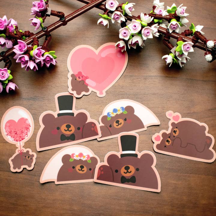 Laura Illustrates - Wholesale Sticker - Groom Bear Facing Right Vinyl Sticker | Wedding Sticker 3