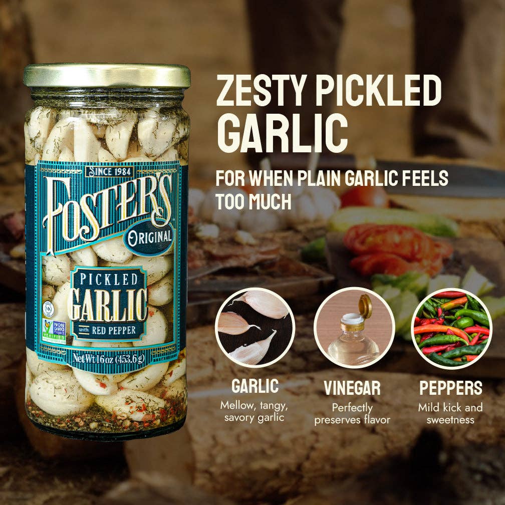 Foster's Pickled Products - Wholesale Pickled Vegetables - Foster's Pickled Garlic  - 16oz (6 pack)1
