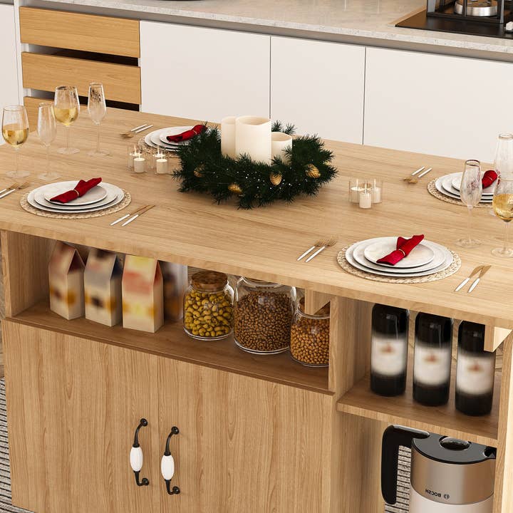 39F Inc. - Wholesale Side Table - Multi-Functional Folding Table with Storage Shelves and Wheels, 47 Inch Foldable Dining Table for Small Spaces, Compact Desk for Kitchen, Dorm, Office3