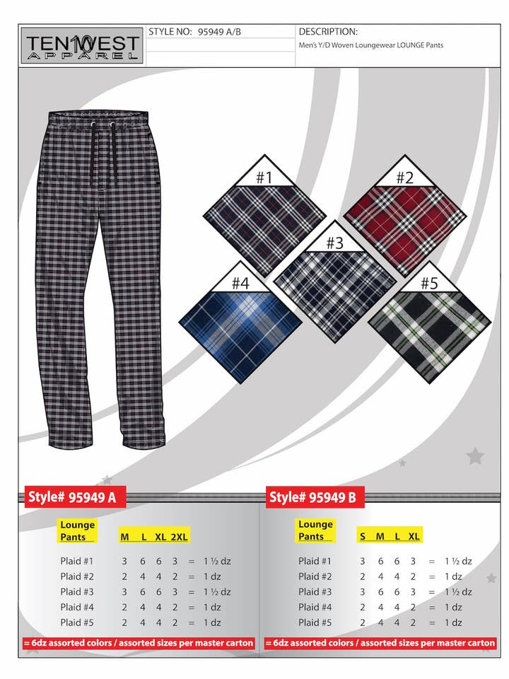 Mens yarn dyed pj pants S-XL - 95949B for wholesale by Ten West Apparel
