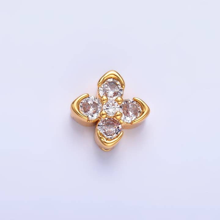 Aim Eternal - Wholesale Beads - 24K Gold Filled Clear CZ Clover Flower Bead | B317