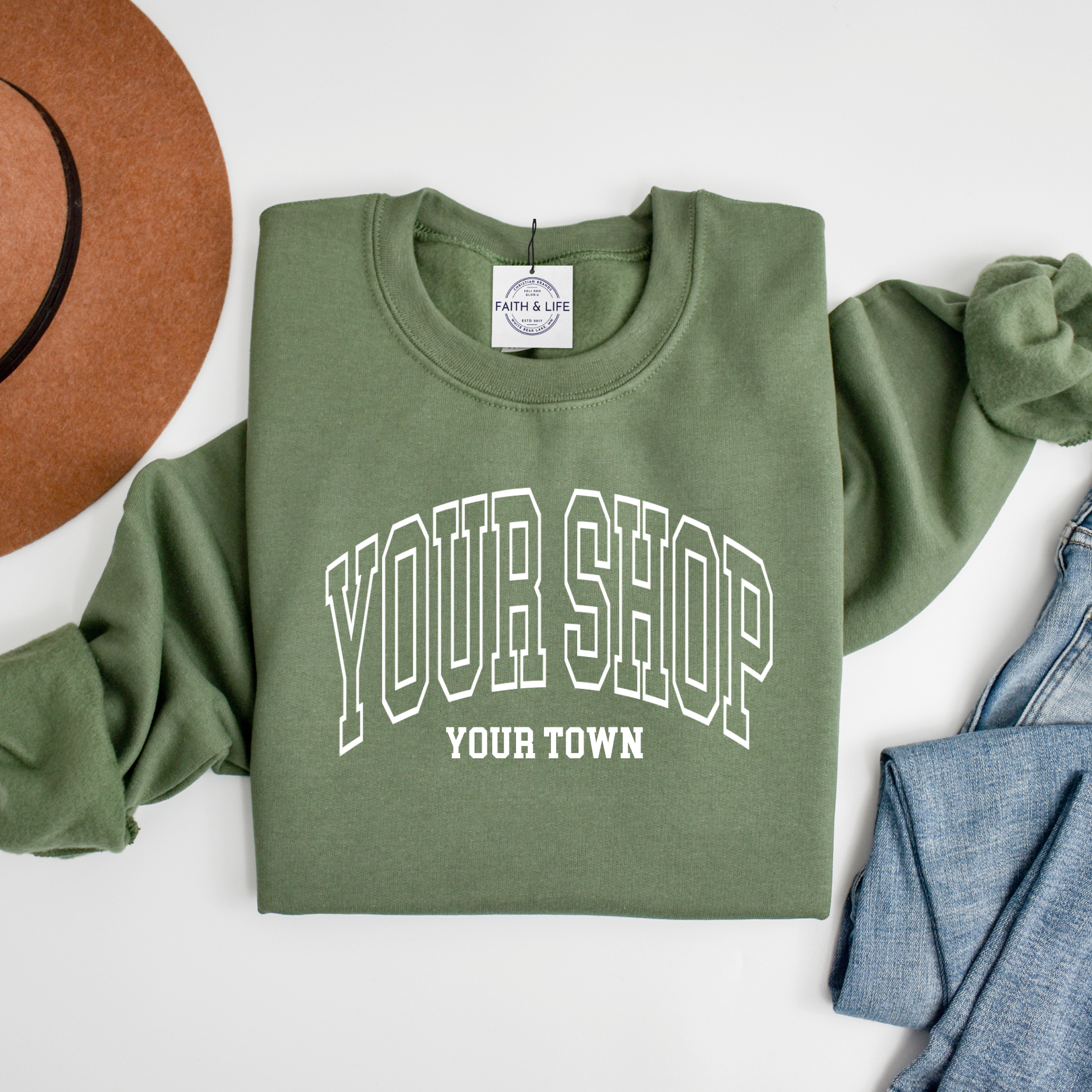 Faith & Life Christian Brands - Wholesale Graphic Sweatshirt - Women's - Custom City State or Text Personalized Crewneck Sweatshirt9