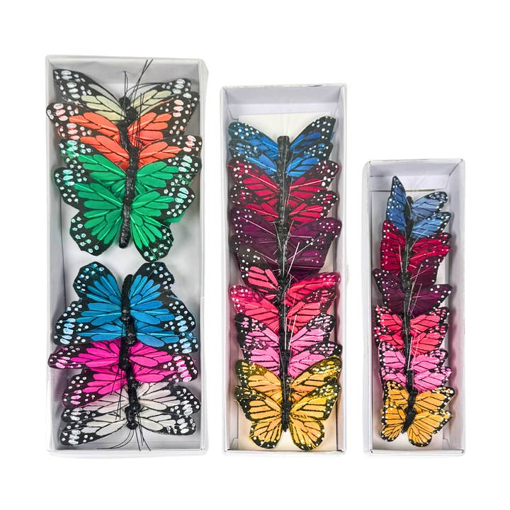 2-4"W Assorted Feather Butterflies on Wire - Monarch for wholesale by Jacobson