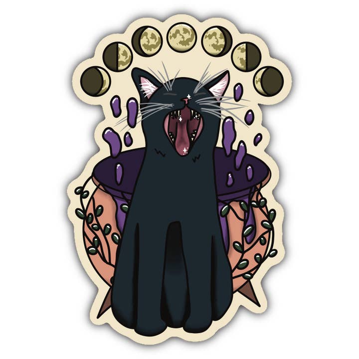 Witchy Cat Moon Phases - Autocollant en vinyle pour la vente par Amanda Eiden