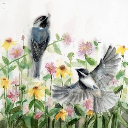 Black Capped Chickadees Fly with Me ~ "Songbirds & Friends" ~ Giclée Print for wholesale by Holly Wach Art LLC
