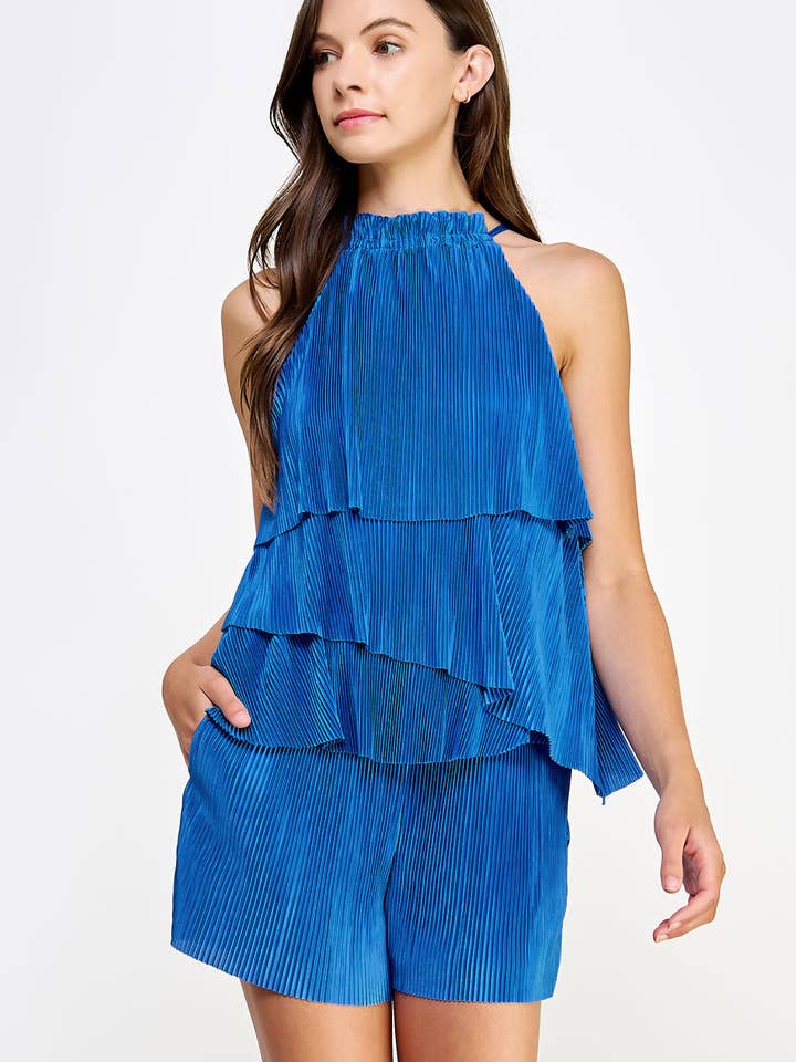 Pleated Tiered Halter Neck Romper for wholesale by Strut & Bolt