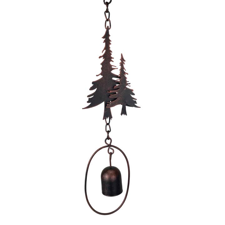 Zeckos - Wholesale Outdoor Ornament/Decor - 70-Inch Metal Rain Chain with 5 Forest Tree Silhouettes & Zen Bells, 3.25-Inch Diameter, Decorative and Functional Downspout Alternative15