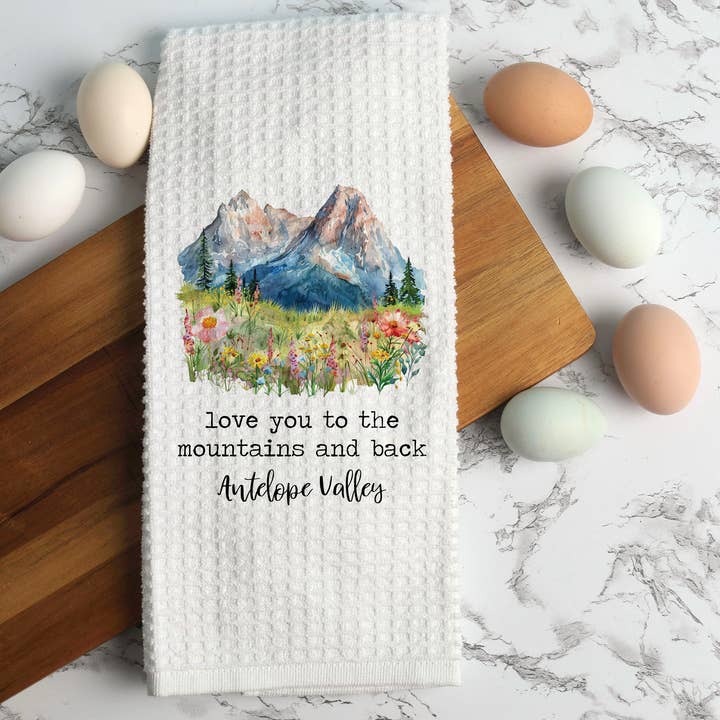 Mountains and Back Camping Towel, City State Custom for wholesale by Canary Road