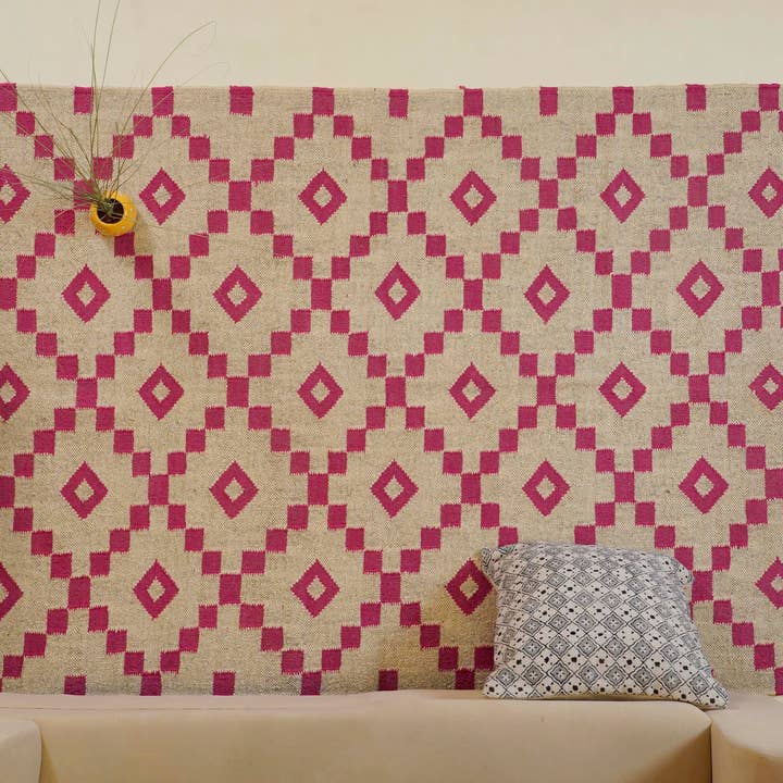 Chouhan Rugs - Wholesale Area rug - Premium kilim wool jute rugs pink color design 4