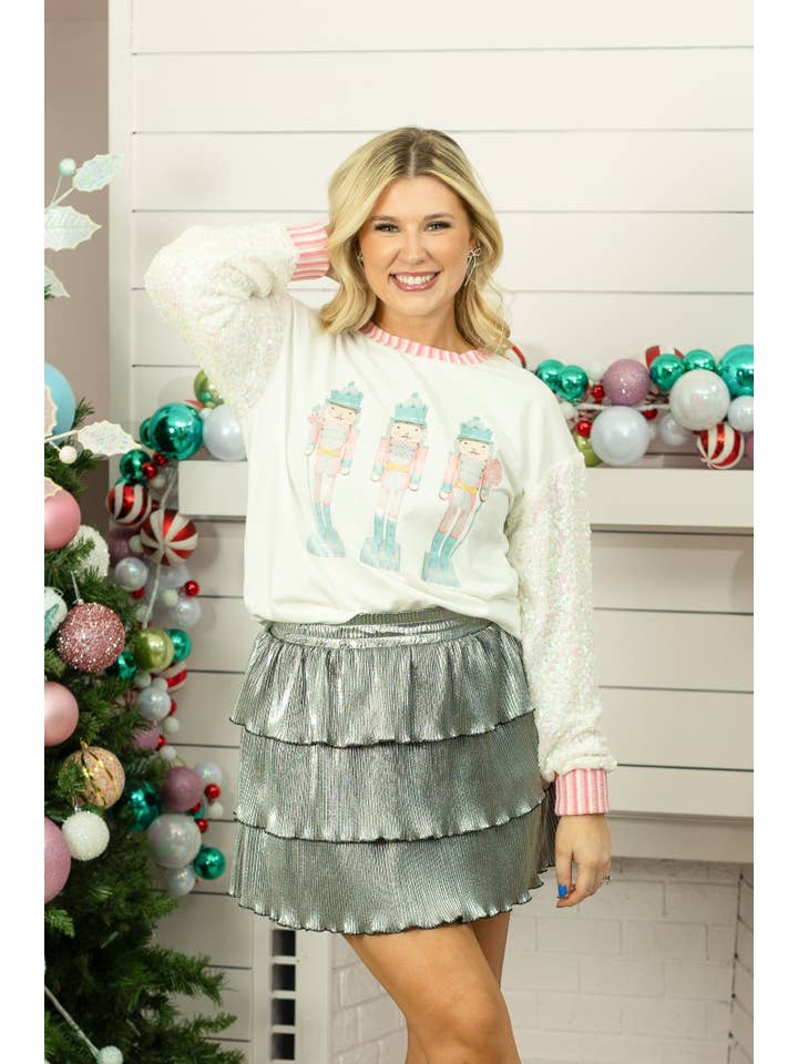Glitter Nutcrackers on White Top with Sequin Sleeves for wholesale on Faire3