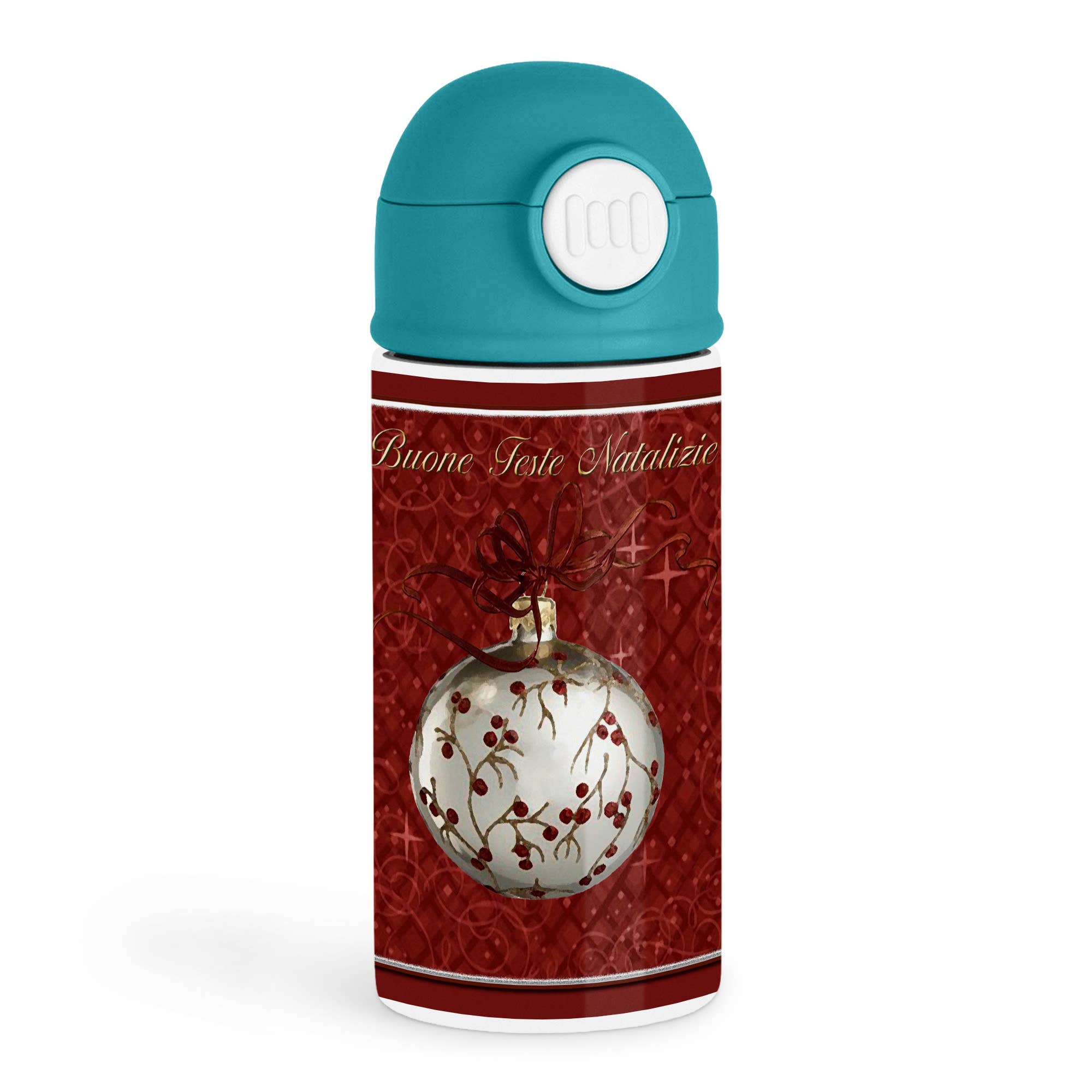 3dRose - Wholesale Water Bottle - 3dRose, Buone Feste Natalizie, Merry Christmas in Italian, Red Berries , Kids Water Bottle0