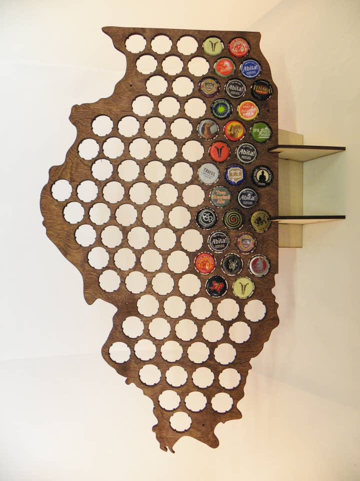 Illinois Beer Cap Map for wholesale by Catahoula Sign Co.