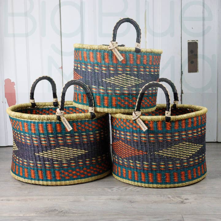 Big Blue Moma - Wholesale Laundry Basket - Short Laundry Basket - Deep Mauve, Turquoise & Orange