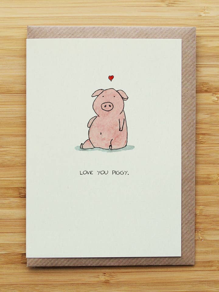 Love Pig Card - Cute - Valentines - Heart - Recycled for wholesale by RossJDesigns