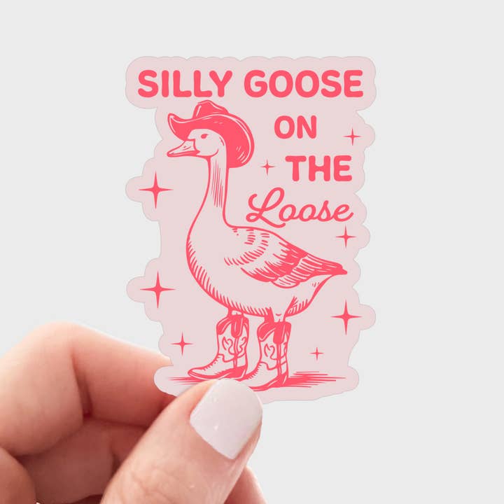 Silly Goose on the Loose Sticker - cute, funny, cowboy, bird for wholesale by Yarnival