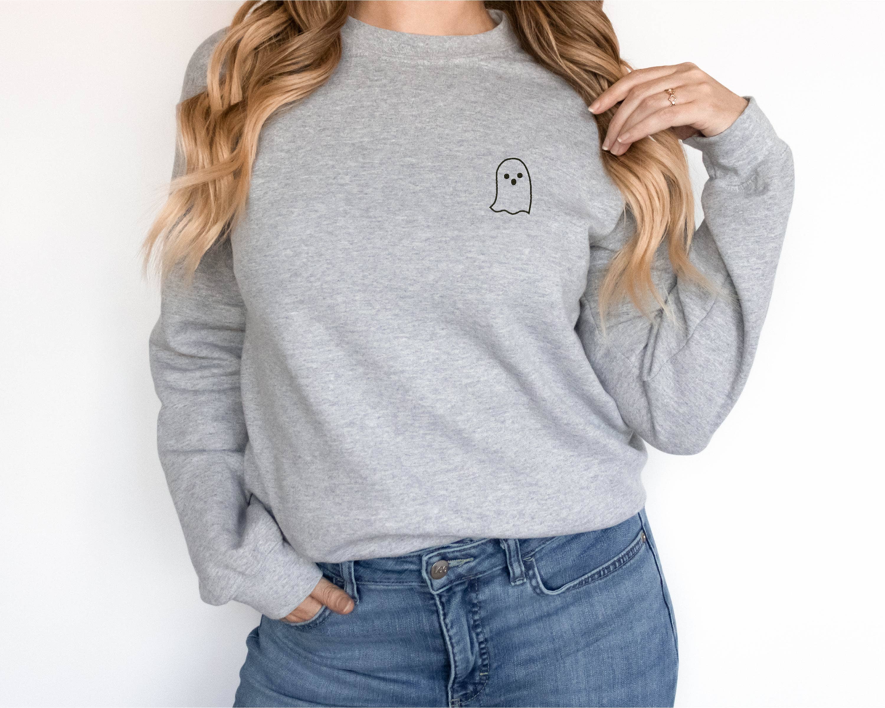 P E T I T R U E - Wholesale Sweatshirt - Women's - EMBROIDERED Sweatshirt for Fall - Ghost Crewneck Sweater4