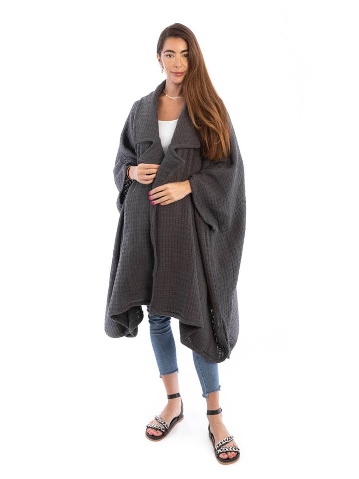 SAACHI - Wholesale Kimono - Women's - Comfy Oversized Waffle Knit Collared Jacket7