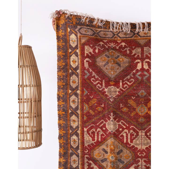 Linen Connections – Großhandel Teppichvorleger – Moroccan Oasis Boho Teppich, großflächig, Heimdekor, Rot/Grau