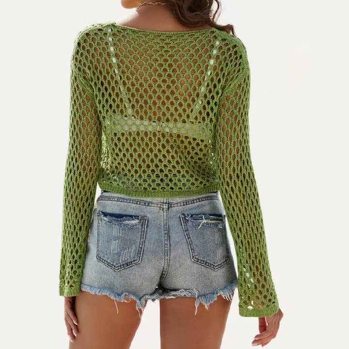 The Moment Collection - Wholesale Swim cover-up – Women’s - Beach Time Sheer Crochet Bell Sleeve Swim Cover Up Top1