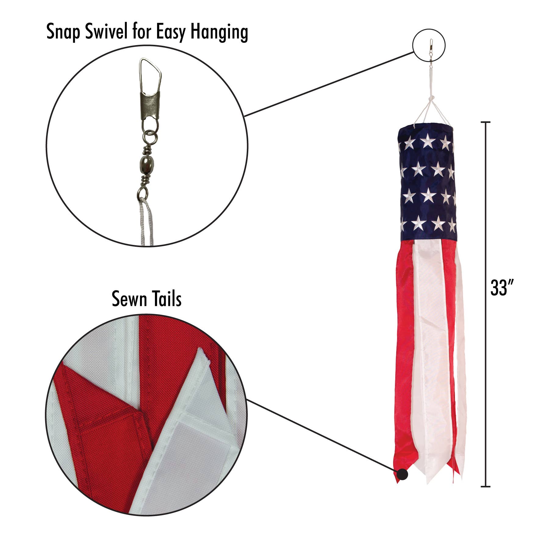 In the Breeze, LLC. - Vente Drapeaux - Manche à air de 33 po avec étoiles et rayures brodées3