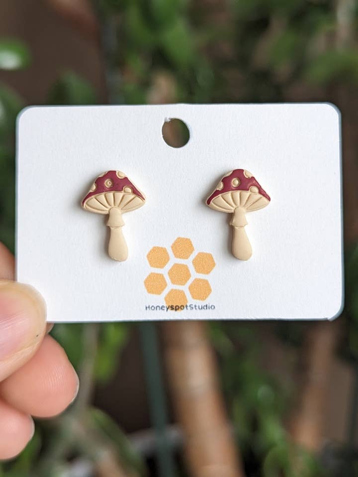Mushroom Studs - Red for wholesale by The Midnight Glen