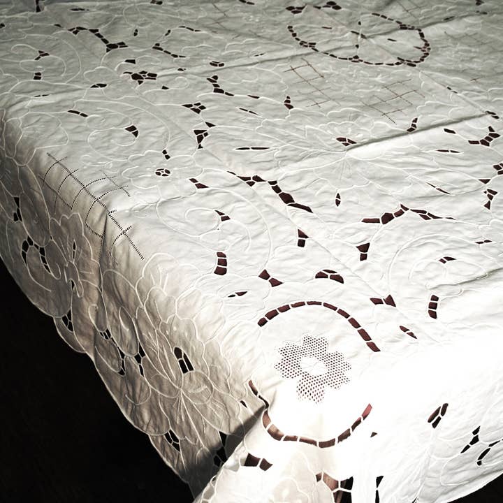 Madeira Full Cutwork Hand Embroider Dinner Tablecloth Linen for wholesale by Eastern Sunrise Lace And Linens Inc.