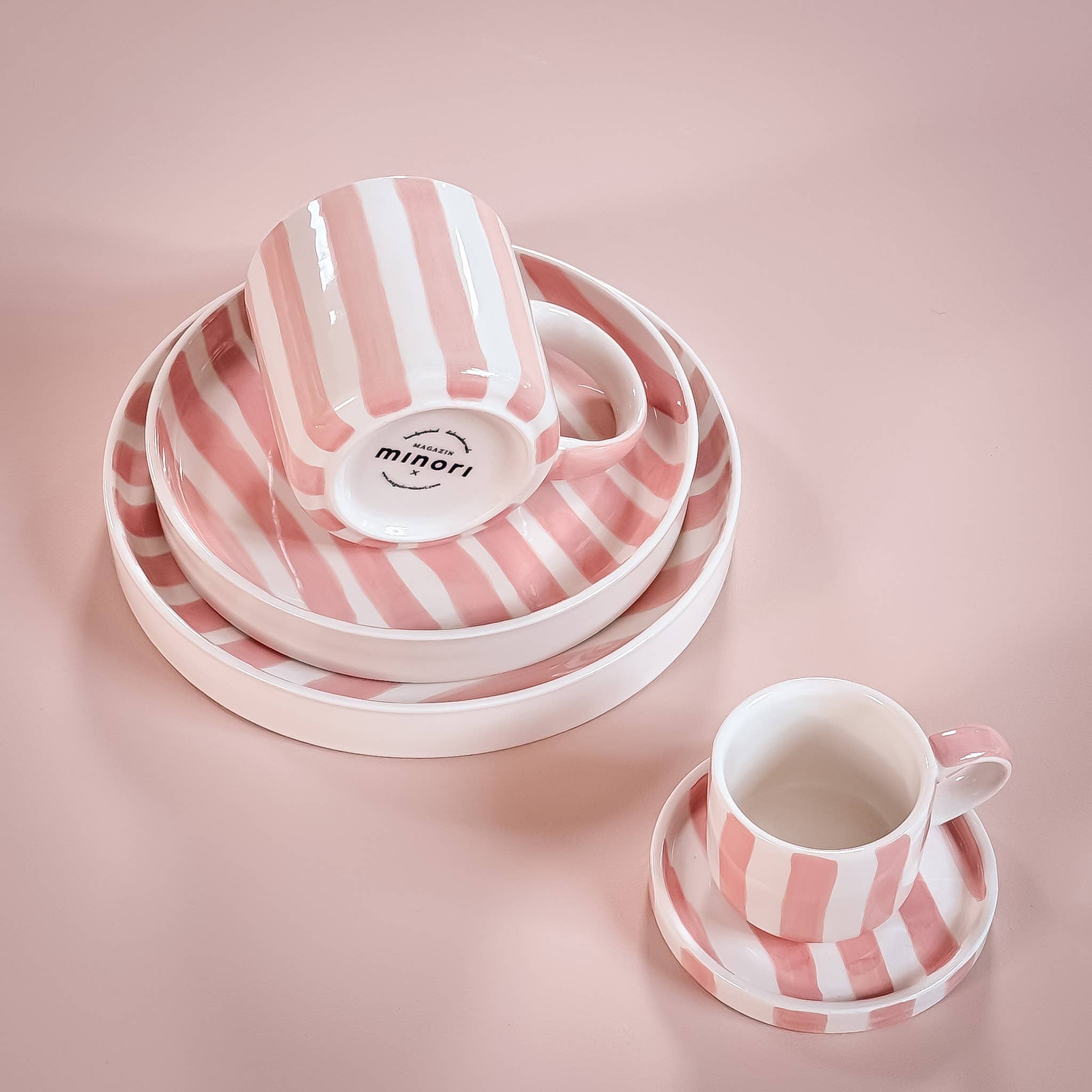 Magazin Minori - Wholesale Coffee/Tea Cup - Espresso Stripes - incanto rose (set of 2 - 4 pieces)2