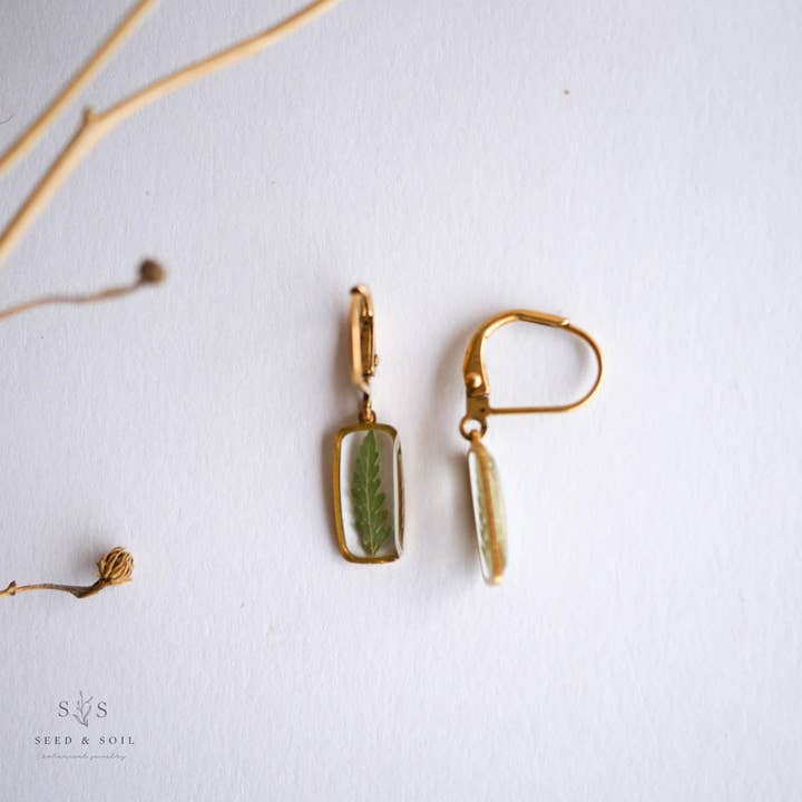 Seed & Soil Botanical Jewelry - Wholesale Huggie Earrings - Tiny Rectangle Huggie Hoops2