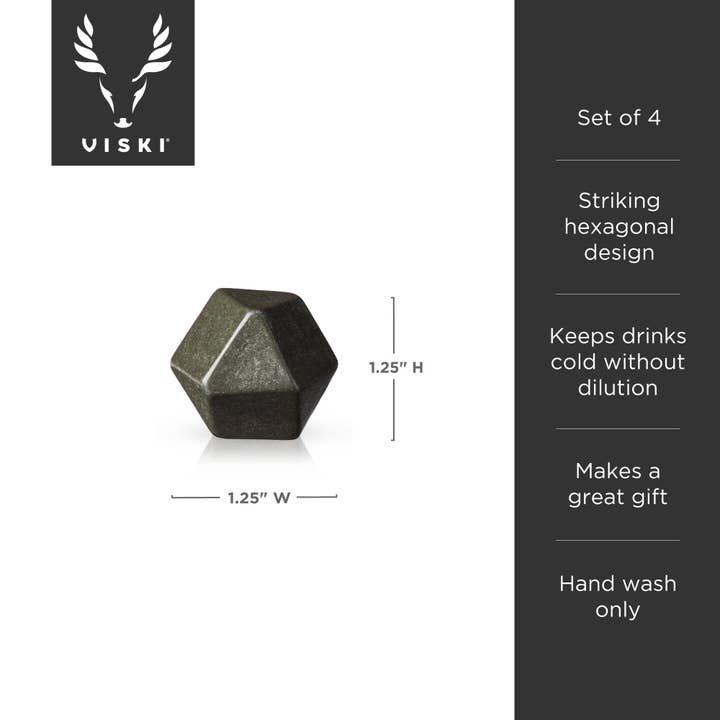 Viski - Wholesale Drink Chilling Cubes - Glacier Rocks® Hexagonal Basalt Rock Ice Stones Set of 45