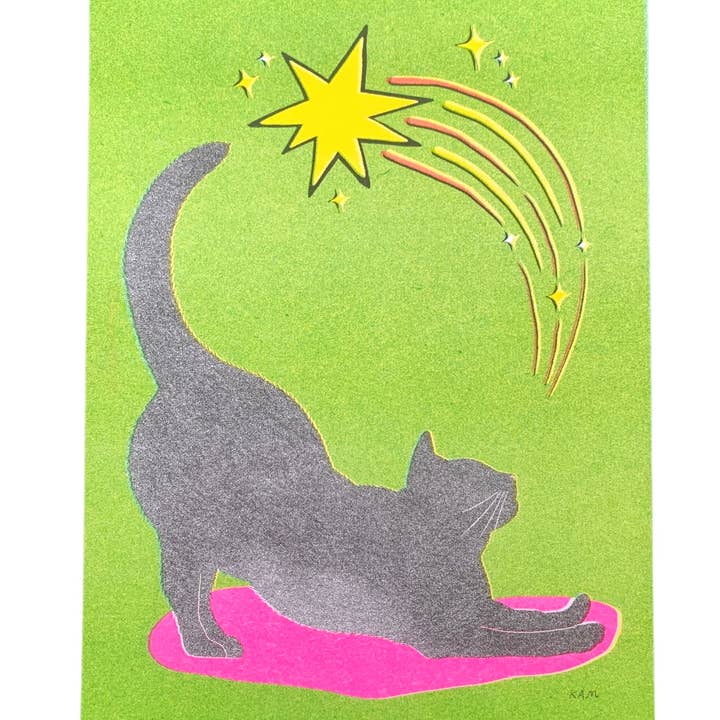 Risograph Print - Big Stretch Gray Cat 5x7" for wholesale by StitchPrism