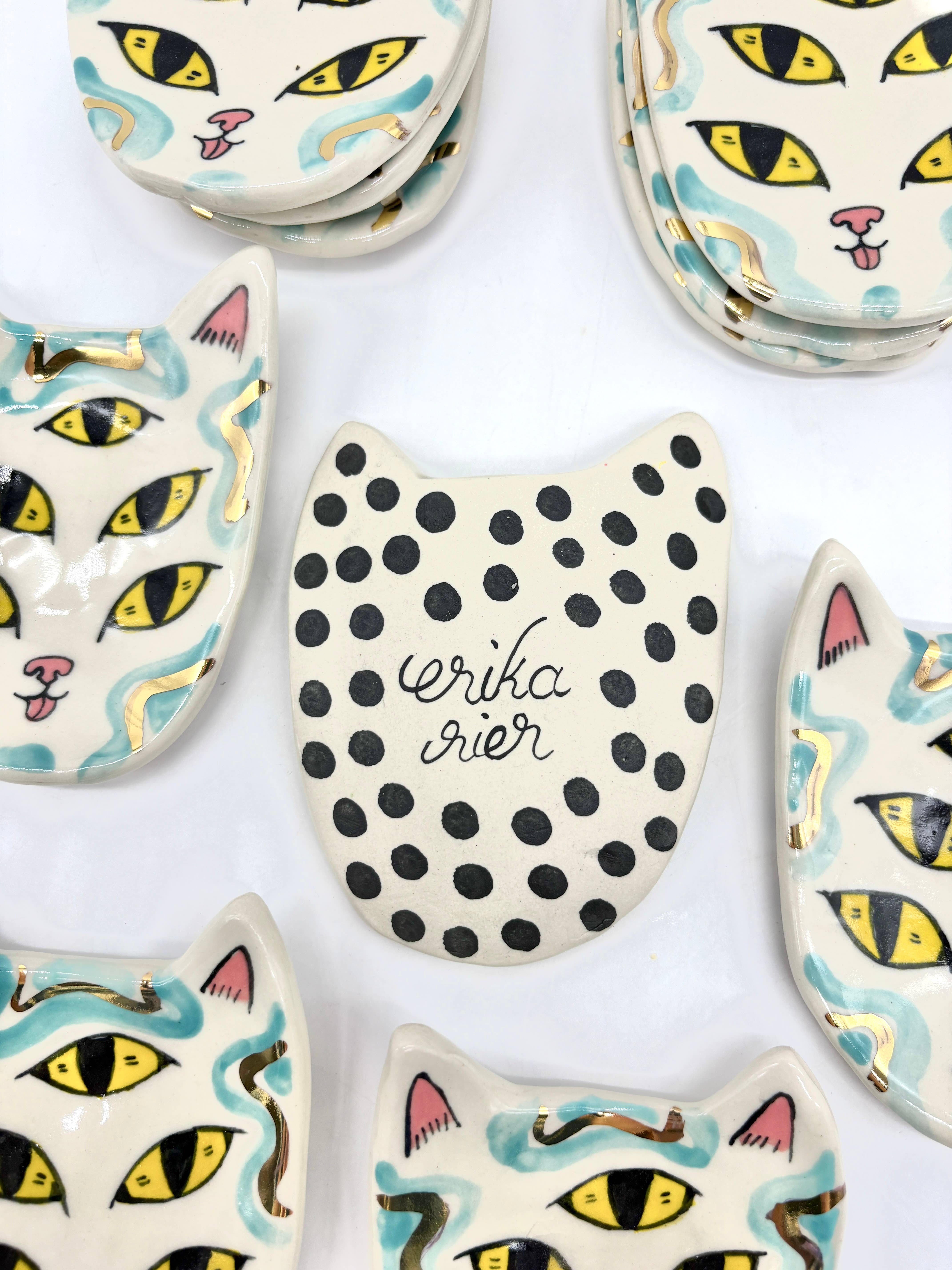 Erika Rier - Wholesale Jewelry Dish - Little Five Eyed Cat Dishes with 22k Gold Luster9