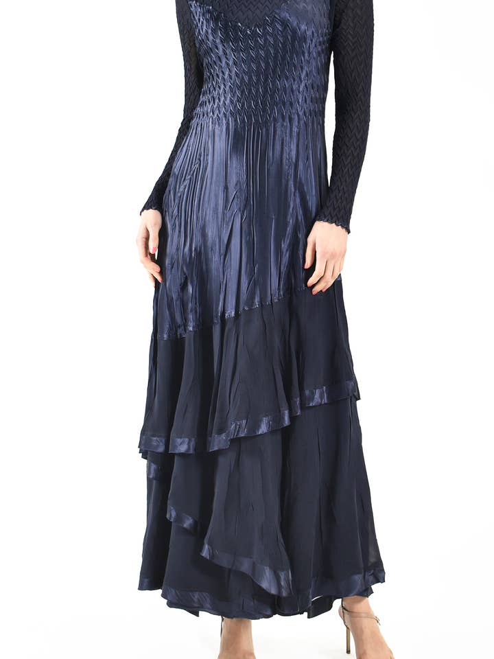 CAD21485SO - Long Sleeved Gown with Illusion Neck for wholesale by Komarov