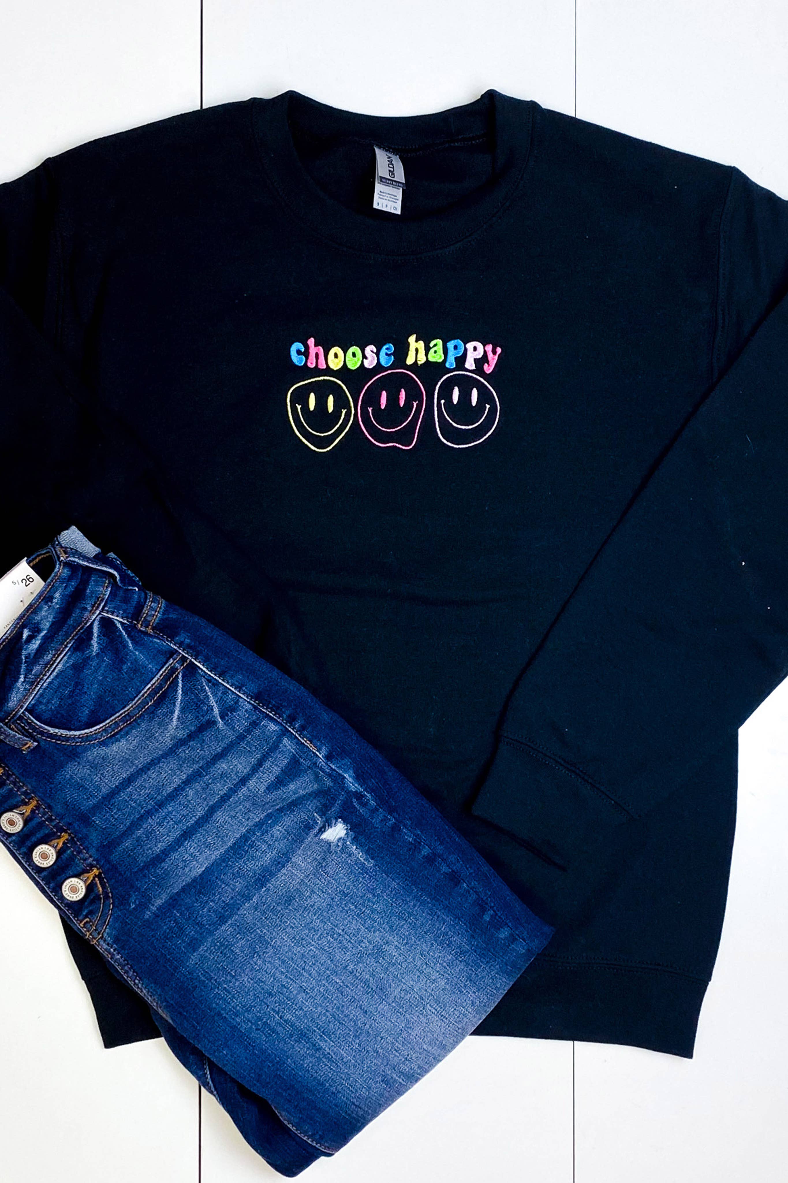 Spirit+Tribe - Wholesale Sweatshirt - Women's - CHOOSE HAPPY EMBROIDERED SWEATER0