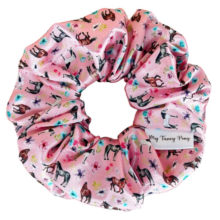 My Fancy Pony - Wholesale Scrunchie - Women's - Pink Spring Florals Satin Scrunchie
