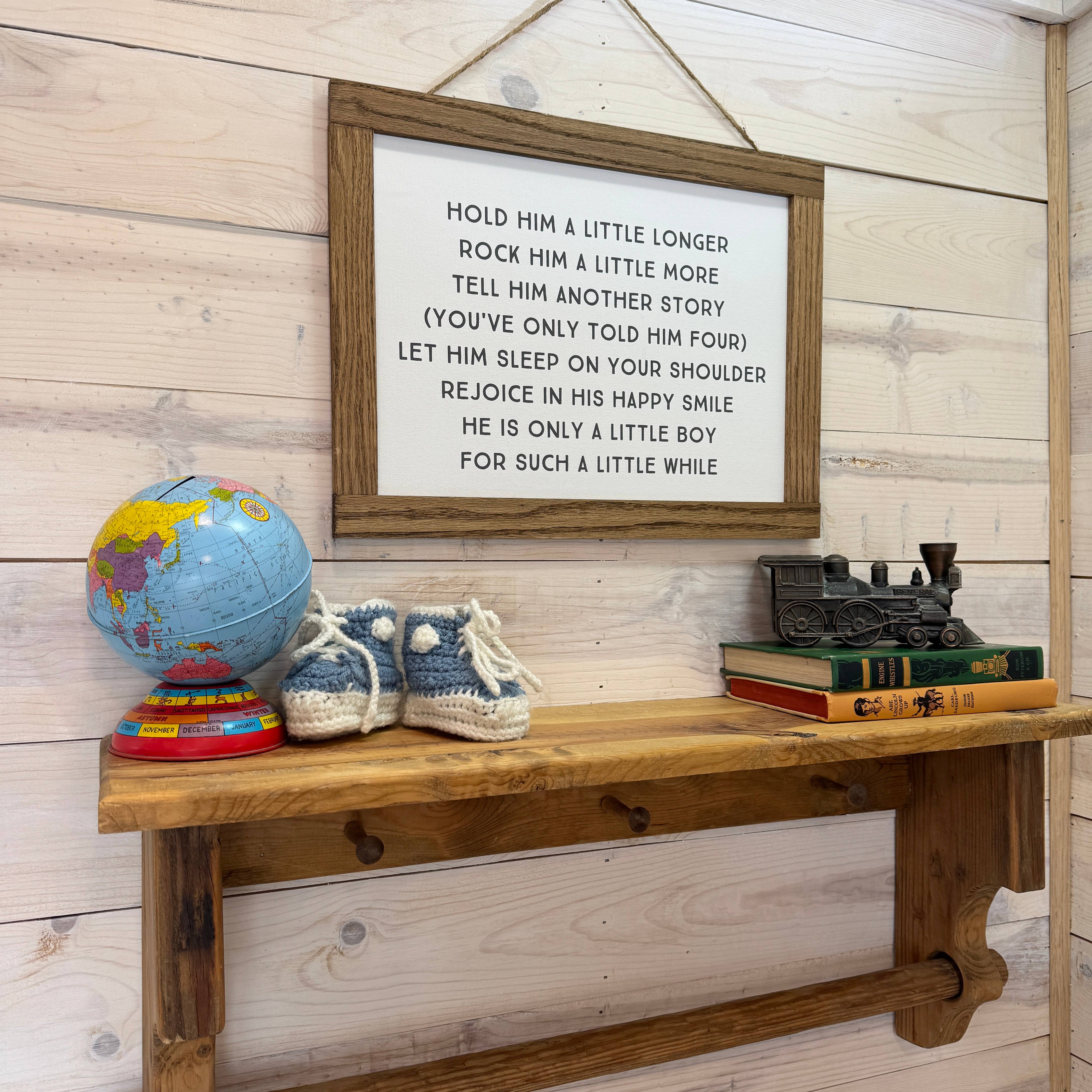 Hangout Home - Wholesale Sign - Hold Him a Little Longer Canvas Wood Sign Framed Wall Art3