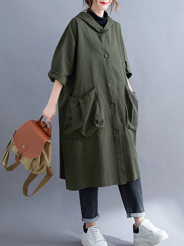 StyleGalX - Wholesale Trench Coat - Women's - Loose Hooded Trench Long Coat6