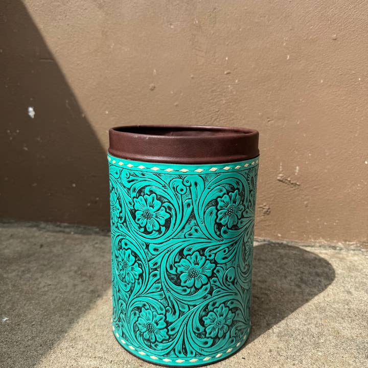 Western Linens - Wholesale Basket - Tooled Leather Basket Bin