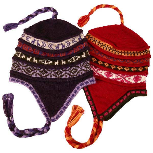 100% Alpaca Pleated Geometric Hand Knit Chullo Hat Cozy for wholesale by Sanyork Fair Trade