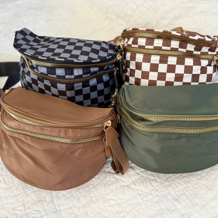The Classy Cloth WS - Wholesale Belt bag – Women’s - Farah Fanny Pack Crossbody - Black & Grey Checkered RTS2