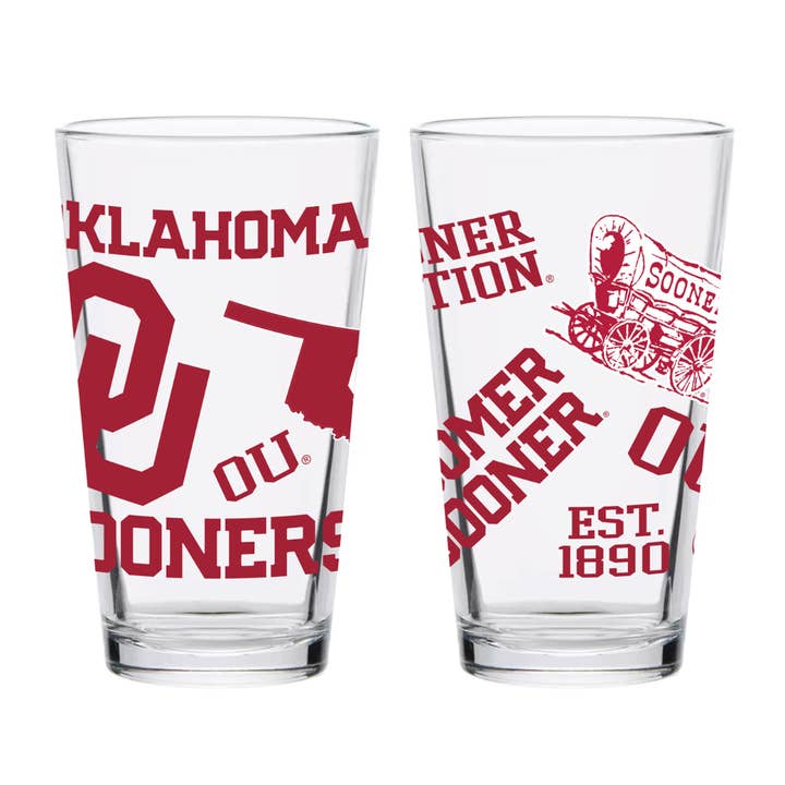 Indigo Falls - Wholesale Beer Glass/Mug - 16oz Oklahoma Sooners Medley Pint Glass