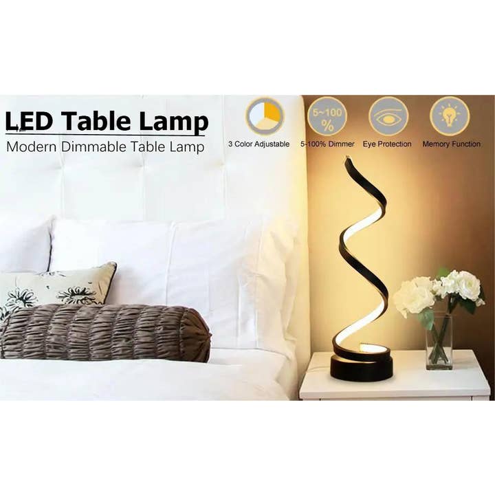 Lampada da tavolo a spirale moderna a LED – Luce da comodino dimmerabile per la vendita all'ingrosso da parte di Holiday Farm
