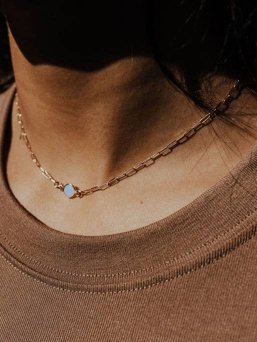 Opal Link Necklace - Gold Filled Bezeled Charm for wholesale by Toasted Jewelry